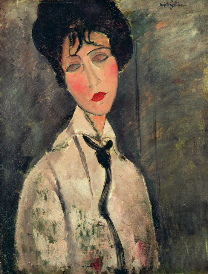 woman with a black tie