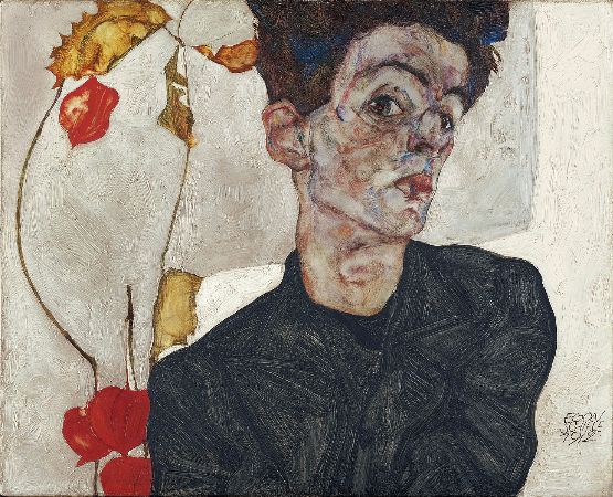 Egon Schiele, Self Portrait with Physalis, 1912