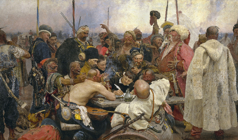 İlya Repin, The Zaporozhye Cossacks Writing a Mocking Letter to the Turkish Sultan, 1880-1891