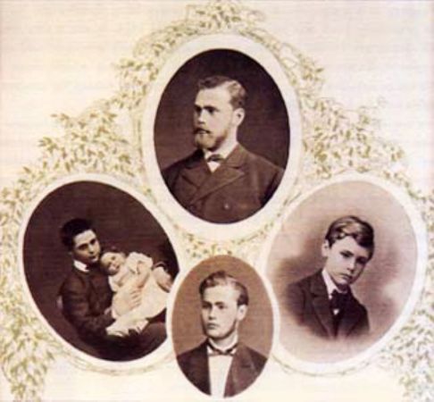 Saat yönünde Robert, Alfred, Ludvig ve Emil (bebek olan), 1843