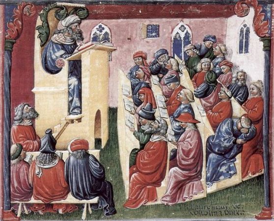 Üniversite ders, 14. yüzyıldan kalma bir tasvir.
