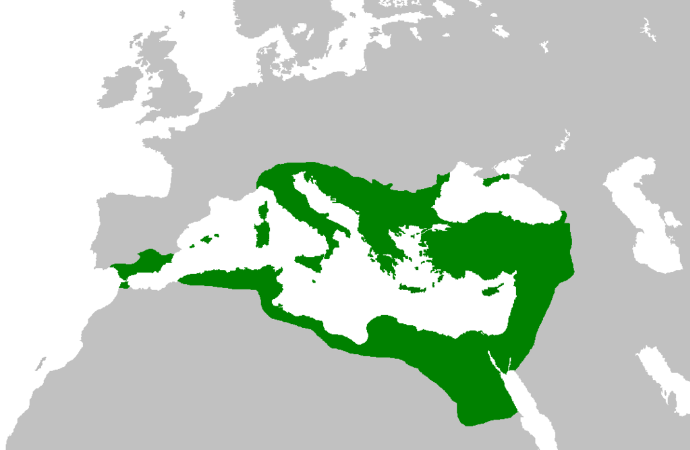 Justinianus devrinde en geniş sınırlar, 550