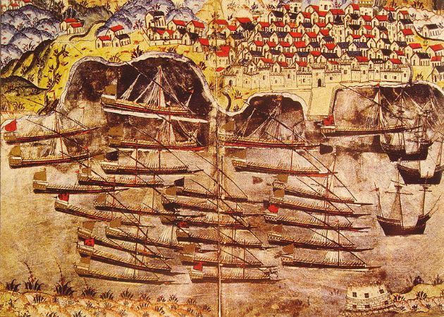 Matrahçı Nasuh'un minyatürü, Barbaros'un filosu, 1543 Toulon'un Osmanlı işgali sırasında