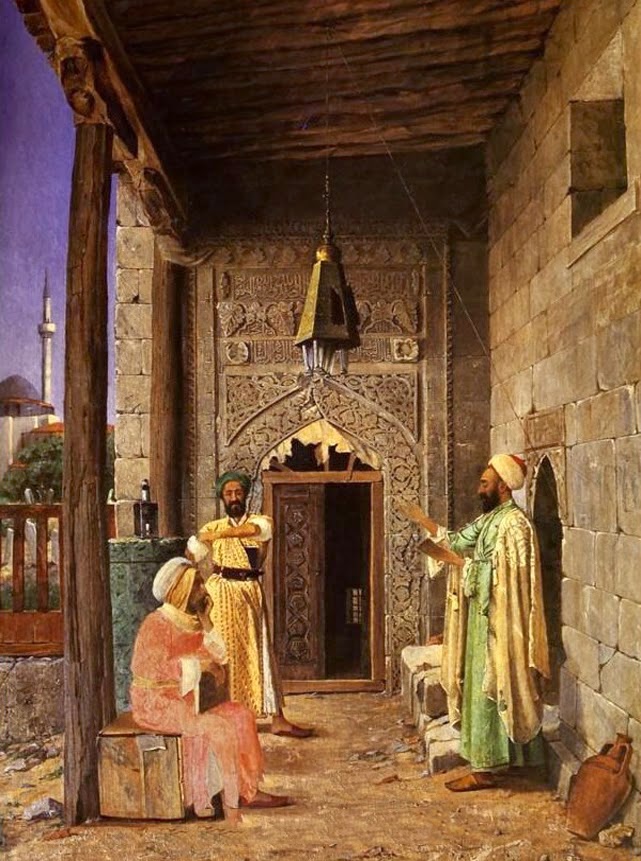osman hamdi bey cami kapısı önünde konuşan hocalar