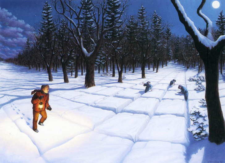 rob gonsalves, in the snowy woods, rob gonsalves resimleri, büyülü gerçekçilik