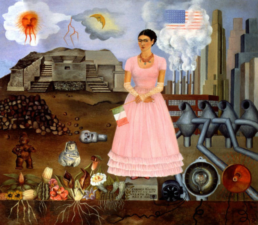 frida kahlo - self portrait along the border line between mexico and the united states