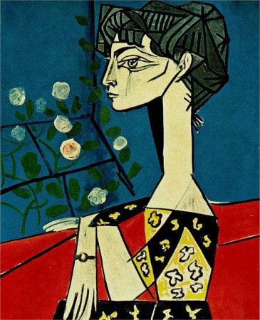Pablo Picasso - Portrait of Jacqueline Roque With Flowers