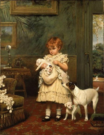 Charles Burton Barber, Girl With Dogs, 1893