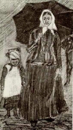van gogh, sien under umbrella with girl, 1882