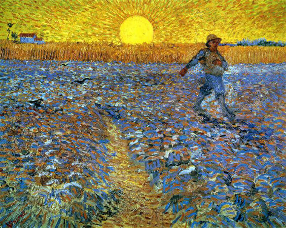 van gogh, sower with the setting son, 1888