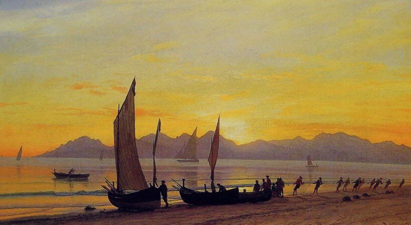 Albert Bierstadt, Boats Ashore At Sunset