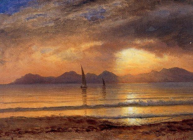 Albert Bierstadt, Sunset Over A Mountain Lake, 1869