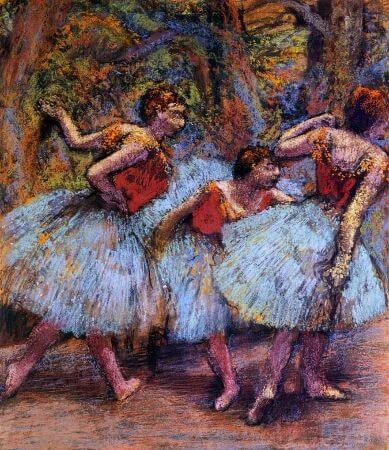 Edgar Degas - Three Dancers, Blue Skirts, Red Blouses, 1903