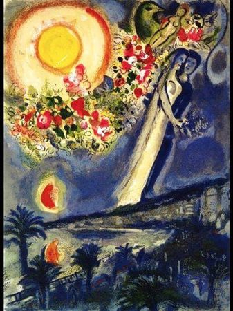 Marc Chagall, Lovers in The Sky of Nice, 1964