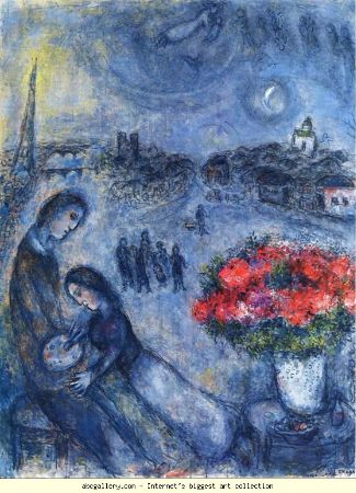 Marc Chagall, Newlyweds With Paris in The Background, 1980