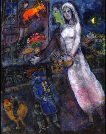 Marc Chagall, Newlyweds and Violinist, 1956