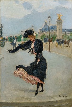 Jean Beraud - Elegante devant le Grand Palais sur le Pont Alexandre III