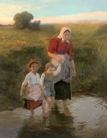 Carl Von Bergen, Crossing The Stream At The End of The Day, 1899