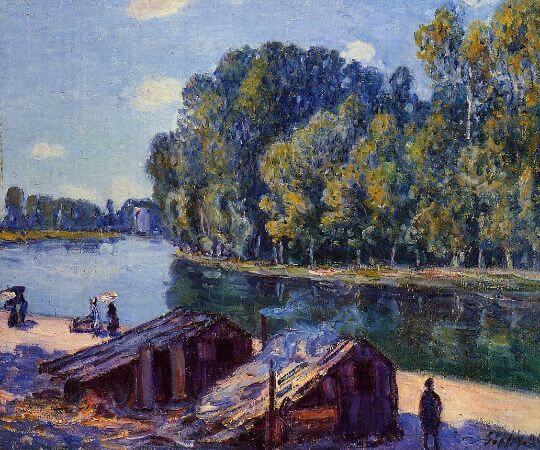 Alfred Sisley, Cabins along the Loing Canal, Sunlight Effect, 1896
