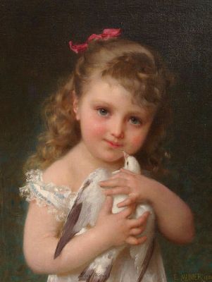Emile Munier, Girl Holding A Dove, 1886