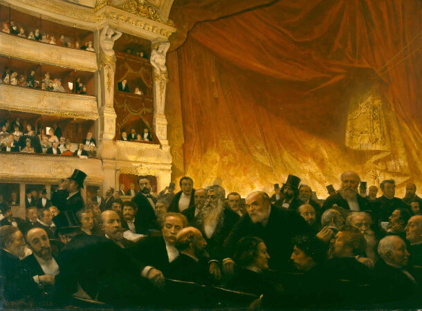 Edouard Joseph Dantan, Un entracte a la Comedie-Francaise un soir de premiere, 1885