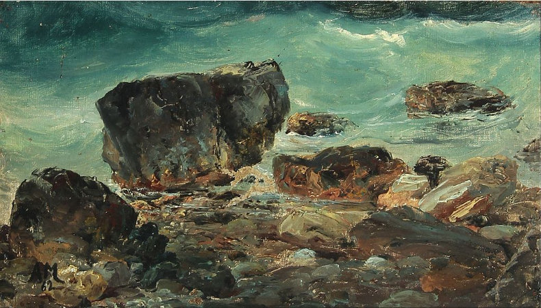 Anton Melbye, Coastal Scene With Larger Rocks, 1862