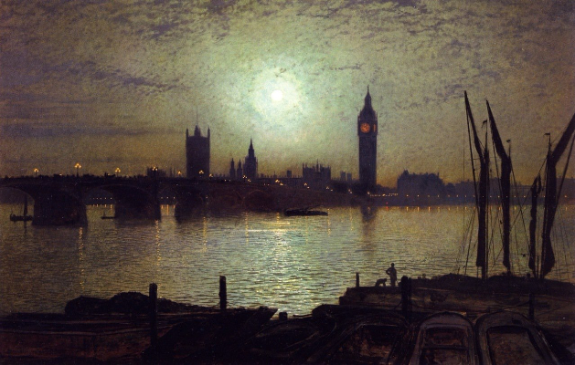 John Atkinson Grimshaw, Westminster Bridge By Moonlight, 1880
