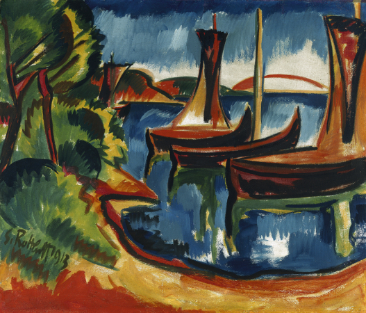 Karl Schmidt-Rottluff, Boote am Wasser, 1913