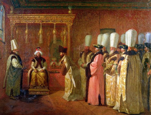 Antoine de Favray, Audience of Charles Gravier-Comte de Vergennes with The Sultan Osman III in Constantinople
