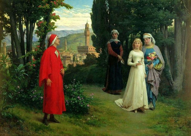 First Meeting of Dante and Beatrice, Raffaele Giannetti, 1877