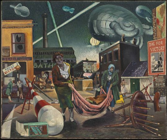 Clive Branson, Bombed Women and Searchlights, 1940
