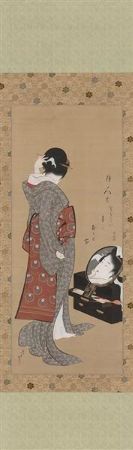 Hokusai, Woman Looking At Herself In A Mirror, 1805