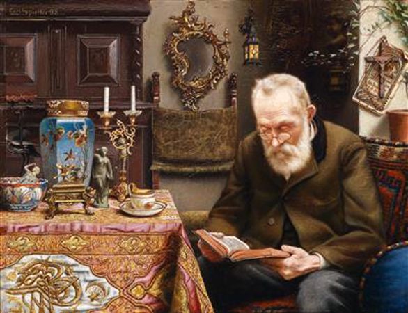Carl Johann Spielter,  Gentleman Reading in a Setting with Antiques