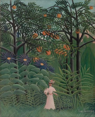 Woman Walking in an Exotic Forest,