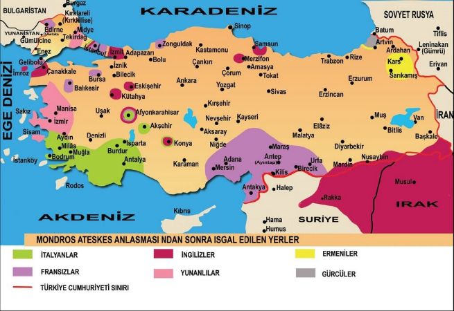 Mondros Ateşkes Antlaşması Sonrası Anadolu Haritası