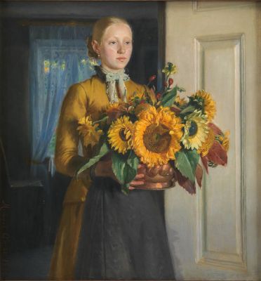 Michael Ancher, A Girl with Sunflowers, 1889