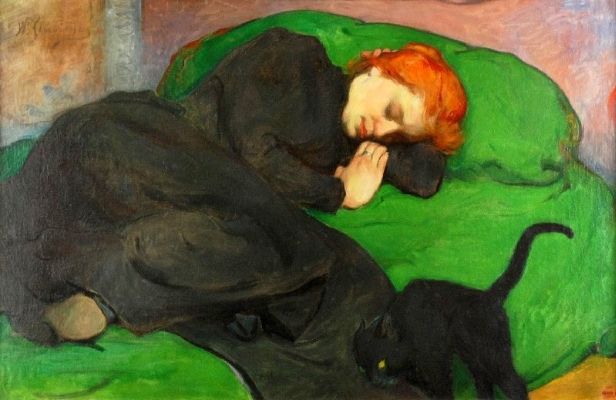 Władysław Ślewiński’, Sleeping Woman With a Cat, 1896
