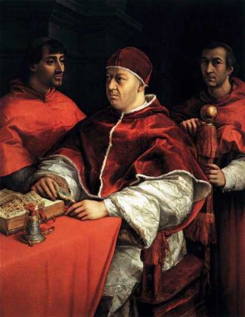 Raphael, Pope Leo X with Cardinals Giulio de’Medici and Luigi de Rossi, 1518
