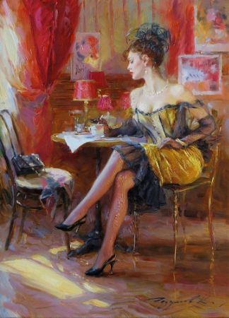 Konstantin Razumov, Elegant Woman Drinking Coffee